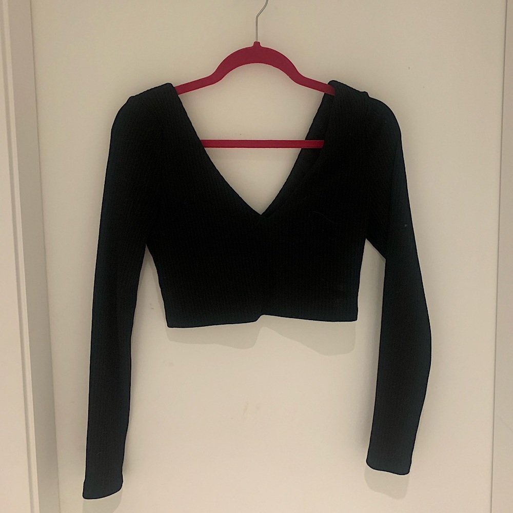 Meshki Ribbed Long Sleeve Cropped Sweater
